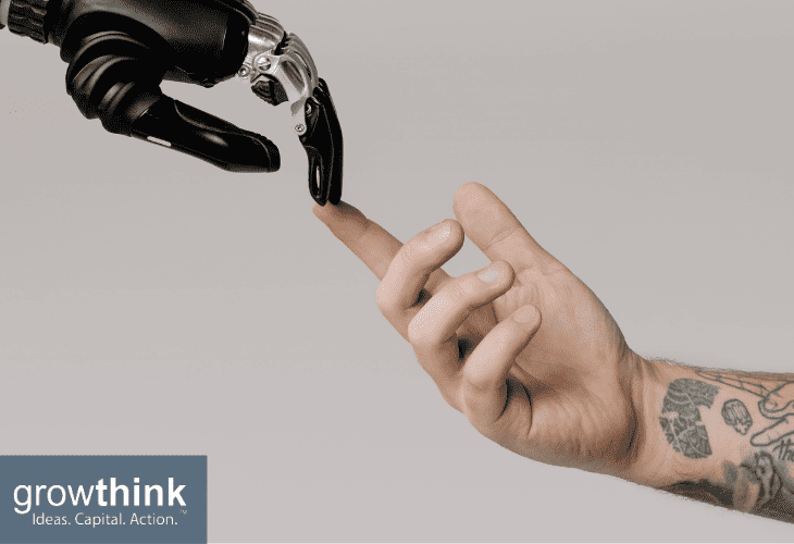 Robot hands touching human finger