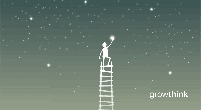 Man on top of a ladder reaching a star