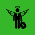 angel holding a money bag on green background