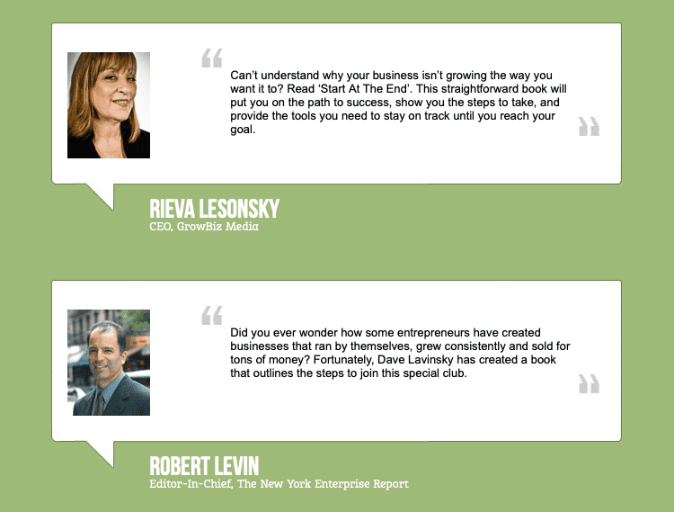 quotes by Rieva Lesonsky and Robert Levin in communication bubbles