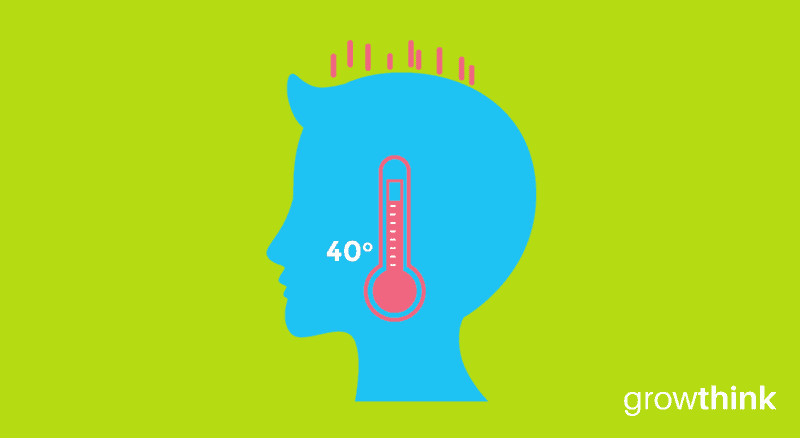 head with a thermometer icon reading 40 degrees celsius