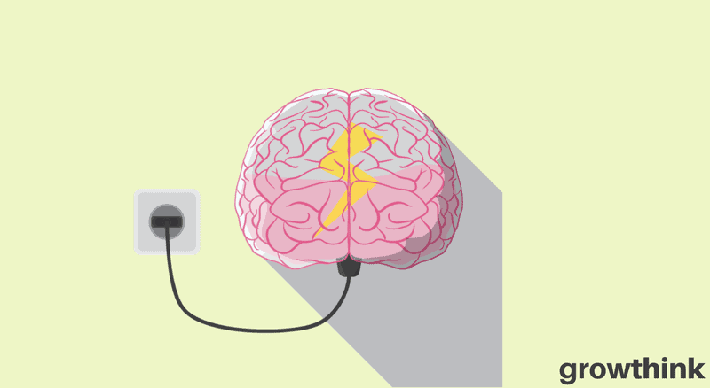 brain with a lightning symbol plugged into a wall socket