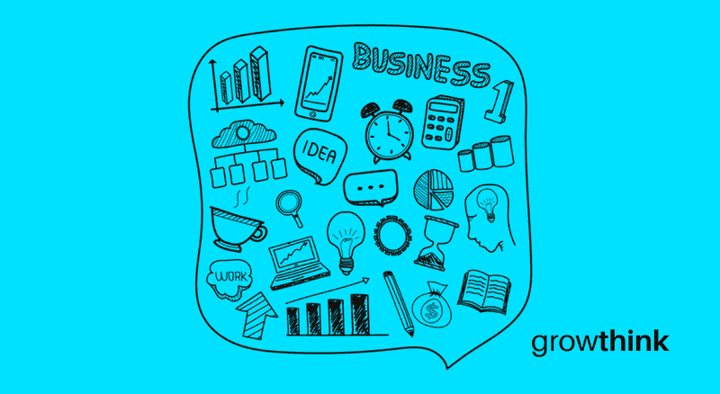 doodles of icons related to business inside a communication bubble