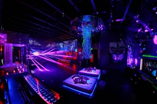 Night club bar with purple lights