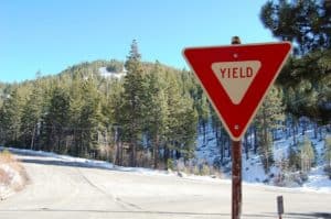 yield sign on the road